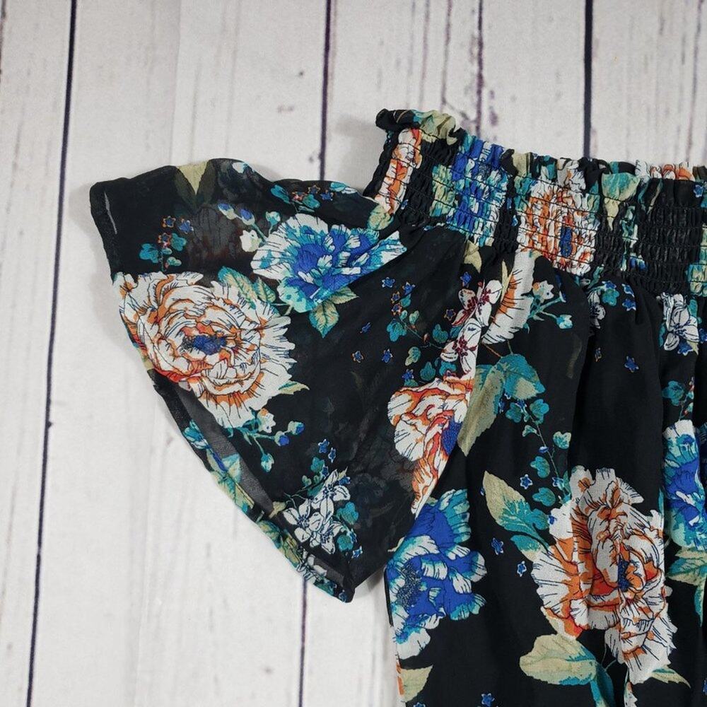 As U Wish Off-Shoulder Black Floral Short Sleeve Maxi Dress Women's Size Medium - Picture 5 of 11
